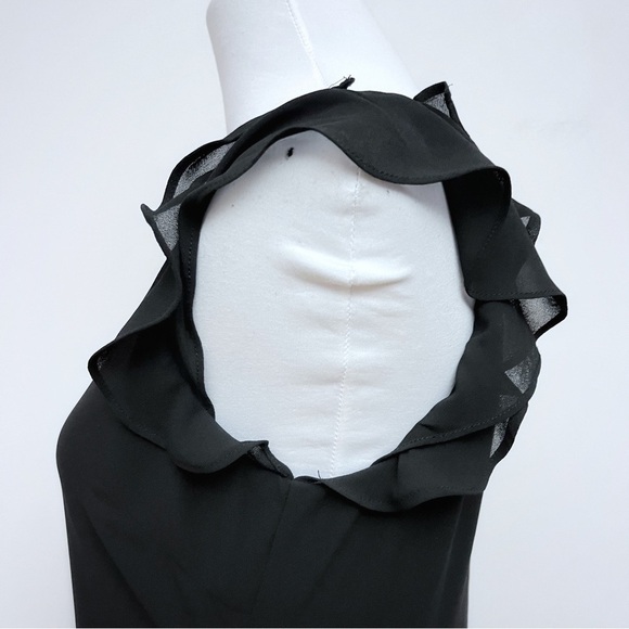 Chico’s Black Flutter Sleeve Ruffle Layered Chiffon Midi Dress Size 0 US 4 - Picture 11 of 13